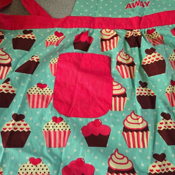 Pantry Full Apron Happiness Is Only A Cupcake Away Pink And Turquoise Cotton EUC - Picture 3 of 5